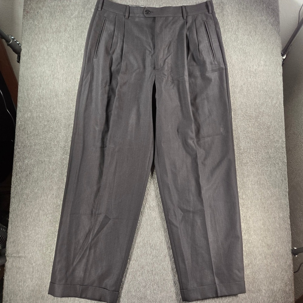Zanella Pants Mens 35x29 Black Pleated Wool Trousers Made in Italy Duncan